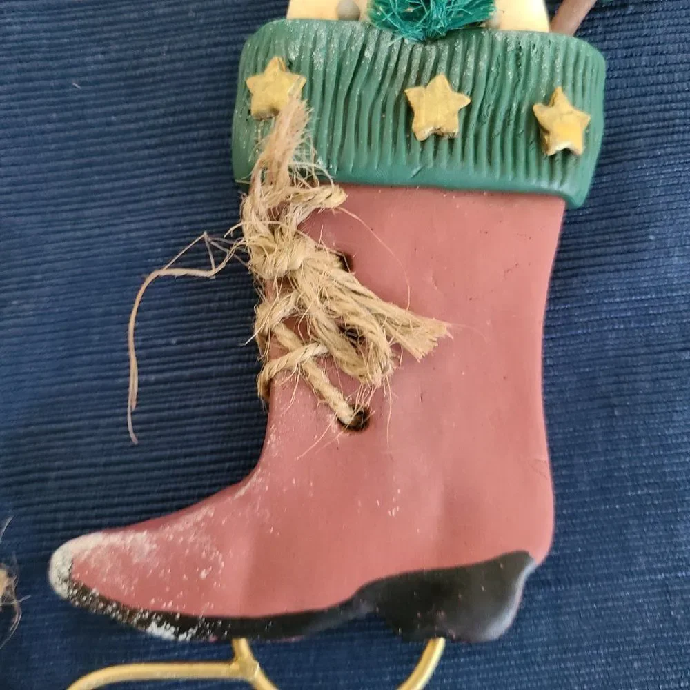 Vintage Winter Ice Skates With Snowman Christmas Ornaments Set of Two